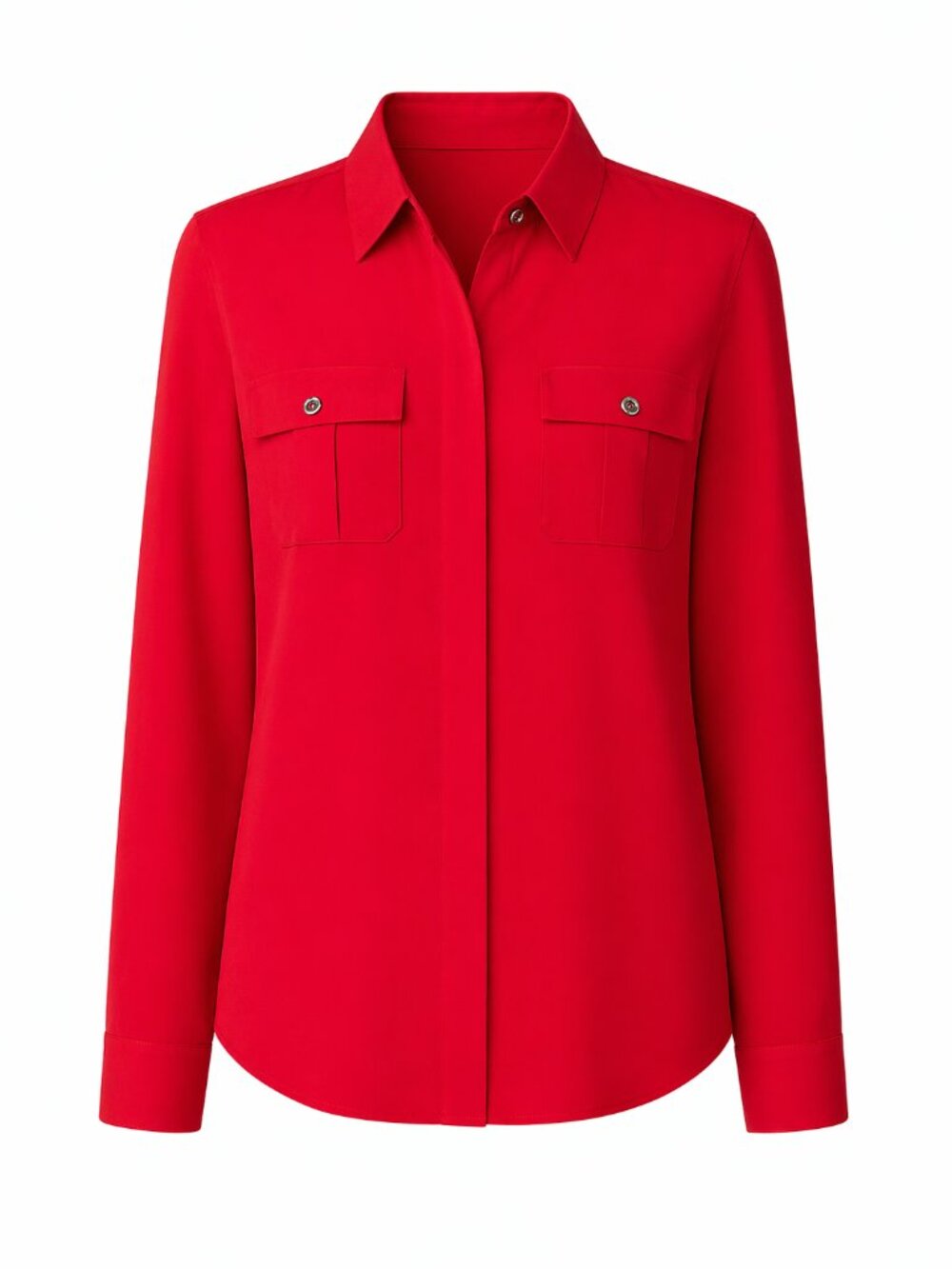 🔥 WHBM 100% Silk Blouse Red Safari Button Down Top Size 6 Work Office Shirt